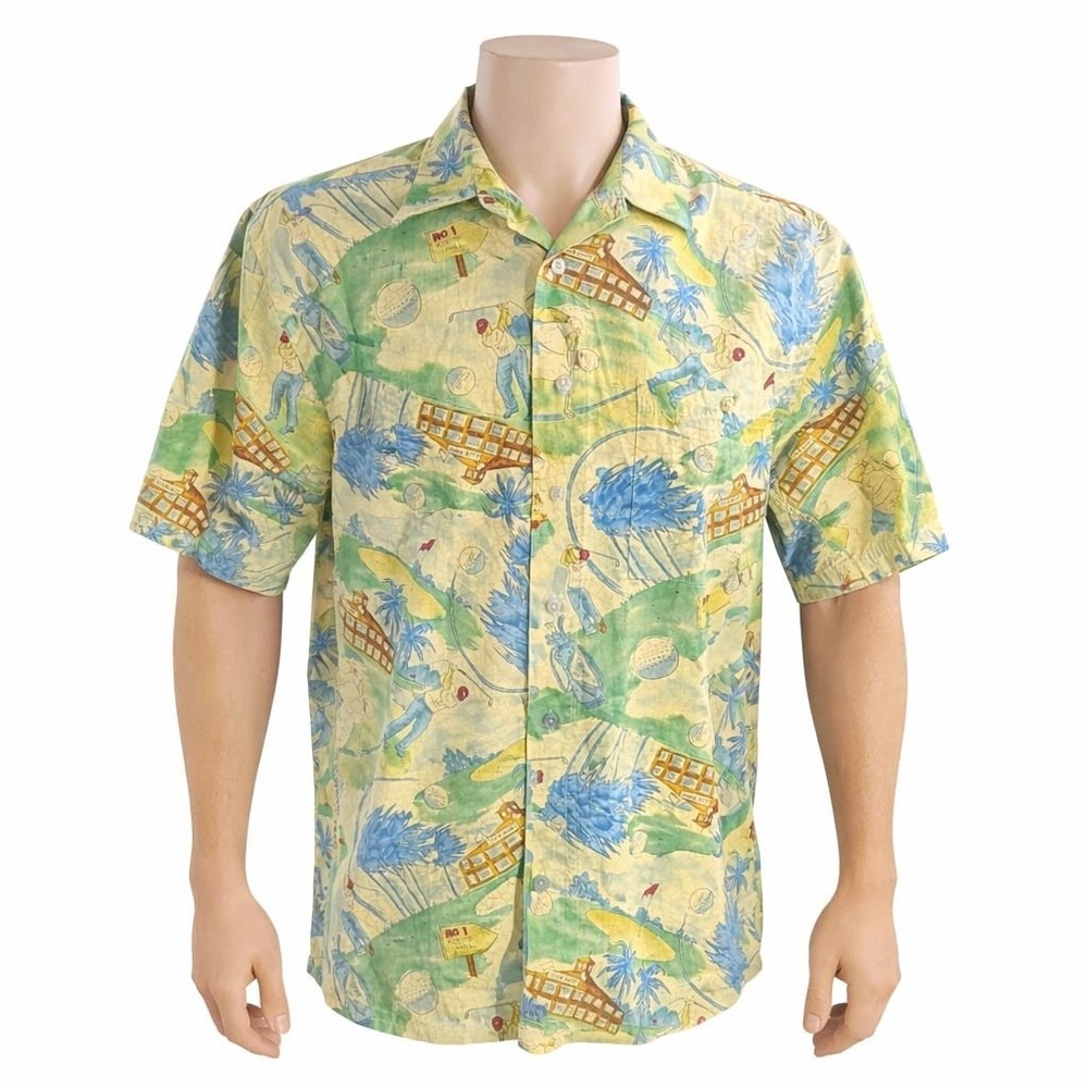Campia Hawaiian Aloha Shirt Medium Golf Course Club House Golfer